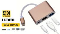 Cable adaptador USB-C 3.1 Macho - HDMI F + USB3.0 + PD 4K 2K a 30Hz Gold Plated 0.20m