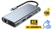 Docking 11 en 1 USB-C M - RJ45, VGA, 2 x USB 3.0, 2 x USB 2.0, HDMI, 2 x SD/TF Jack 3.5, 100W PD