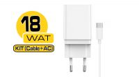Cargador universal 1x USB 18W + cable USB-C Blanco