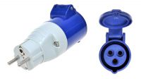 Adaptador inversor industrial Schuko macho a Cetac 2P+T hembra con tapa 16A