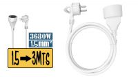 Cable de alimentación Schuko M/H con asa 220V 16A Blanco