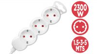Regleta 3 tomas Schuko, sin interruptor, 2300W  1,5m  Blanca