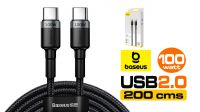 Cable Baseus USB C M/M,  PD 2.0 QC 3.0 (100W - 20V - 5A) Alu.Nylon Gris/Negro 2m.