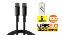 Cable Baseus Tungsten Gold USB C M/M,  PD20W  (100W) Alu.Nylon  Negro 2m.