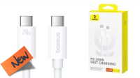 Cabo Baseus USB-C M-M fast charge PD240W 8K 60Hz branco 1m