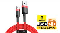 Cable Baseus USB-A M-micro-B M QC3.0 alu.Nylon negro/rojo 1m.
