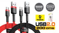 Cable Baseus USB-A M-USB-C M (Max 2A)  alu.Nylon 2m
