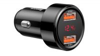Cargador mechero Baseus 12V/24V  2XUSB-A, QC3.0 Max 6A 45W Negro