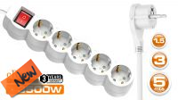 Régua 5 tomadas Schuko 16A com interruptor branca