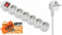 Régua  6 tomadas Schuko 16Amp com interruptor branca 1.50 m.