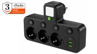 Adaptador cRadia Schuko 3 tomadas com 3 USB e 1 USB-C