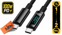 CR 2980 : Cabo cRadia USB C M/M PD100W 5A nylon preto com display (1 m)