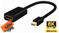 Adaptador mini DisplayPort - HDMI 2.1 M/F 8K@60Hz preto 20cm