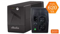 SAI/UPS Interactivo cRadia 620VA- Sistema de Alimentación Interrumpida protección básica, Alarma, 2x Schuko - DUBLIN CRA 620
