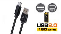 Cable USB 2.0 Tipo A Macho - C Macho recubierto de algodón Negro 1.8m