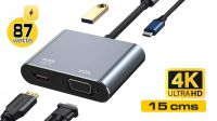 Cable adaptador USB 3.1 C - VGA + HDMI + USB3 F + USB-C PD+Card reader + audio 0.15m