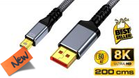 Cable mini DisplayPort a DisplayPort V1.4   8K@60Hz,4K@120Hz Nylon Gris 2m