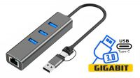 Hub USB 3.0 3 portas com porta de rede Gigabit preto