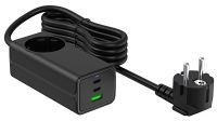 Adaptador de corriente USB 240 V 1xUSB-A+2xUSB-C 30-65 W x toma de CA Negro 1.5m
