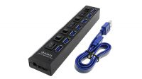 Hub USB 3.0 Externo 7 puertos On/Off con alimentación Negro