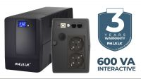 SAI PHASAK 600VA Esential Interactivo, CPFU, Green Topology, Táctil, USB y Protección RJ45
