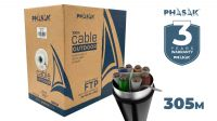 Bobina de cable PHASAK para exteriores FTP Cat. 6a Cable CCA sólido AWG23 Negro 100m