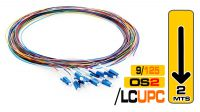 Juego de 12 fibras OS2 LC/UPC en varios colores sin terminación, 2m