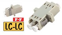 Adaptador de fibra óptica LC a LC multimodo em beige.