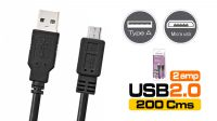 Cable USB A Macho a Micro B negro en blister 2m