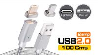 Cable USB A Macho a micro USB Macho doble blindaje con punta magnética 1m HQ