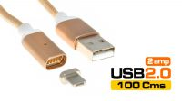 Cable USB  A  M - micro USB B  M punta magnética dorado 1 m.