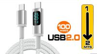 Cable USB C M/M PD100W 5A nylon Gris con display