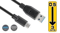 Cabo USB 3.0 Tipo A a Tipo C M/M (0,5/3Mts) preto