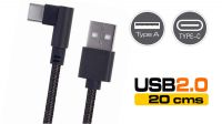Cable USB 3.1 C angulado 90º Macho - USB 2.0 A Macho Negro 20cm