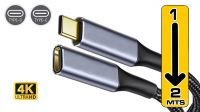 Cabo extensão USB-C  M - USB-C  F Gen3.2  20Gbps 5Amp 4K 60Hz