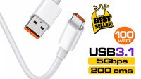 Cable USB 3.0 Tipo A M - Tipo C M Máx. 6A 100W Gris 2m