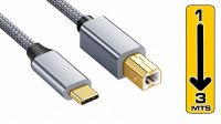Cable USB Tipo-C USB B Goldplated nylon Gris