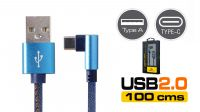 Cable de datos y carga A - C 90º Max 2.1 A Azul Jeans Denim 1m