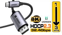Cable Ugreen CM556 USB-C DP M/M 8K a 60Hz HDCP 2.3 Aluminio + Nylon